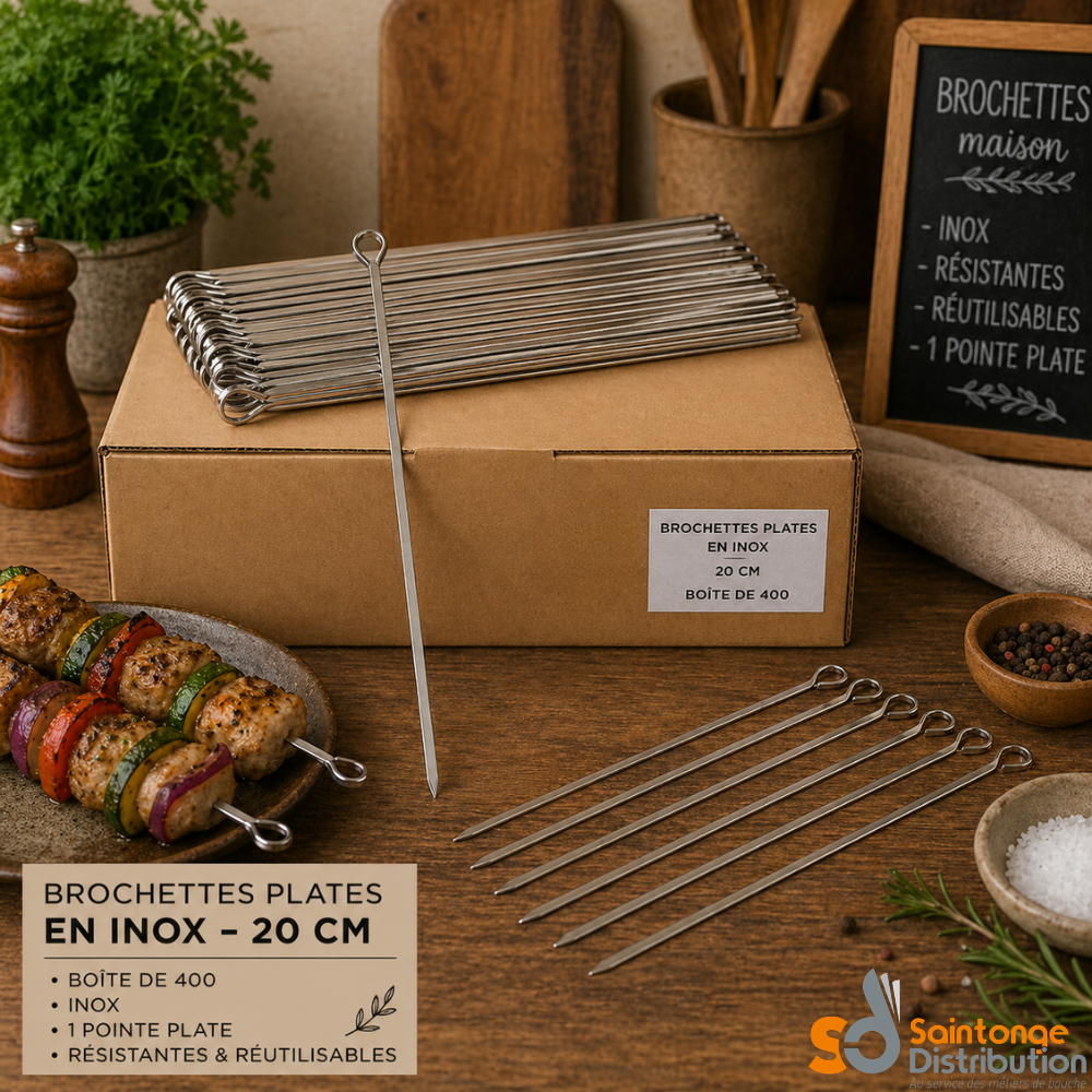 Saintonge Consommables Brochettes Inox x400 Piques 20 cm Acier