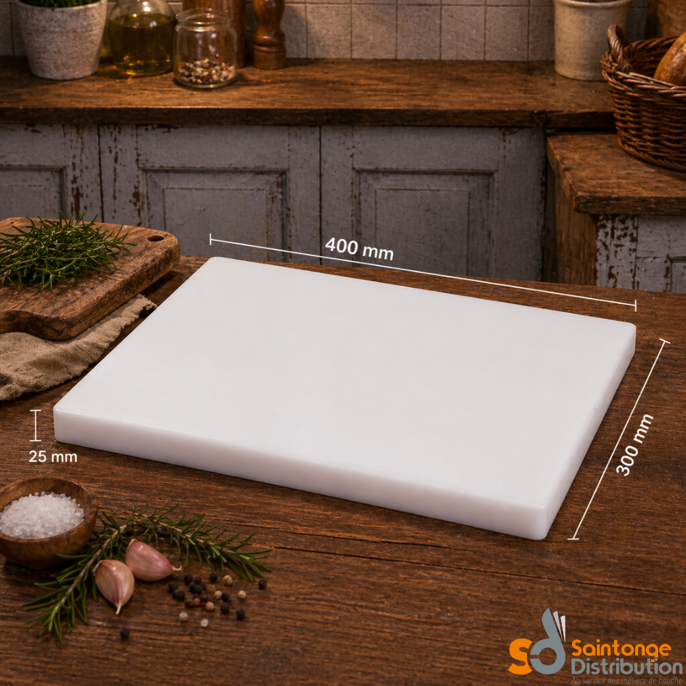 Saintonge Consommables Planche à découper 40x30 cm PEHD blanc
