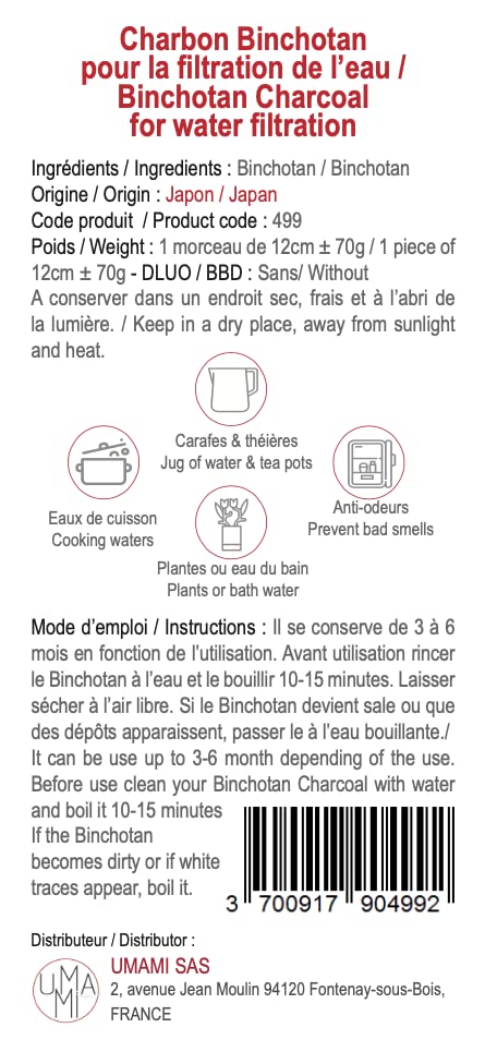 Umami Paris Binchotan gros bâton eau filtrante