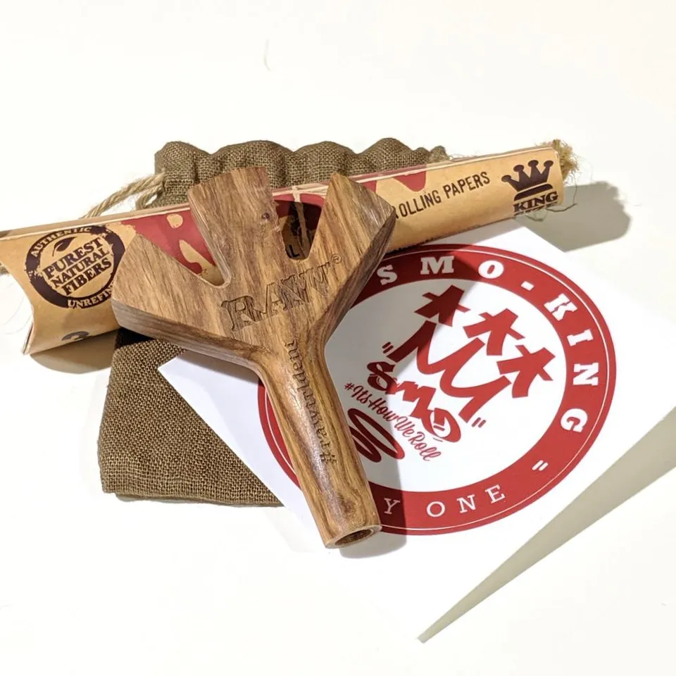 RAW Trident Porte Joint Bois Triple + Pochette Chanvre