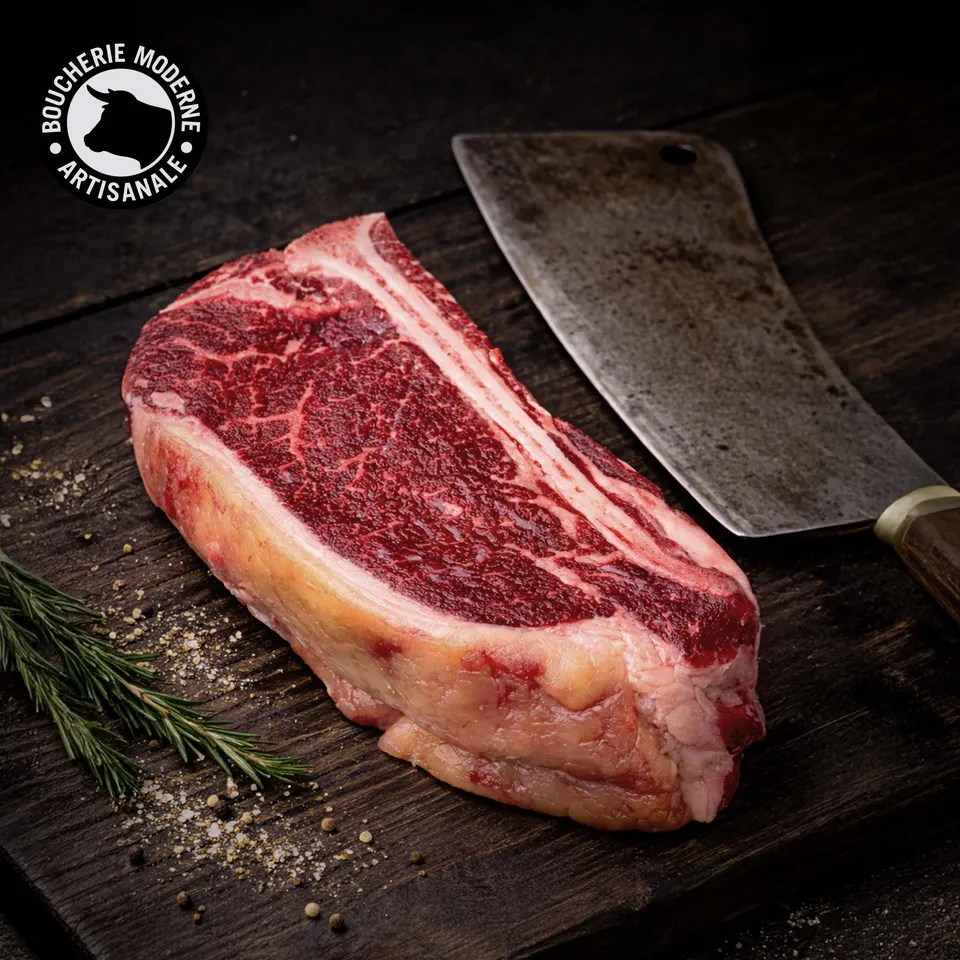 Boucherie Moderne L-Bone Longhorn Maturé bœuf 600g persillé