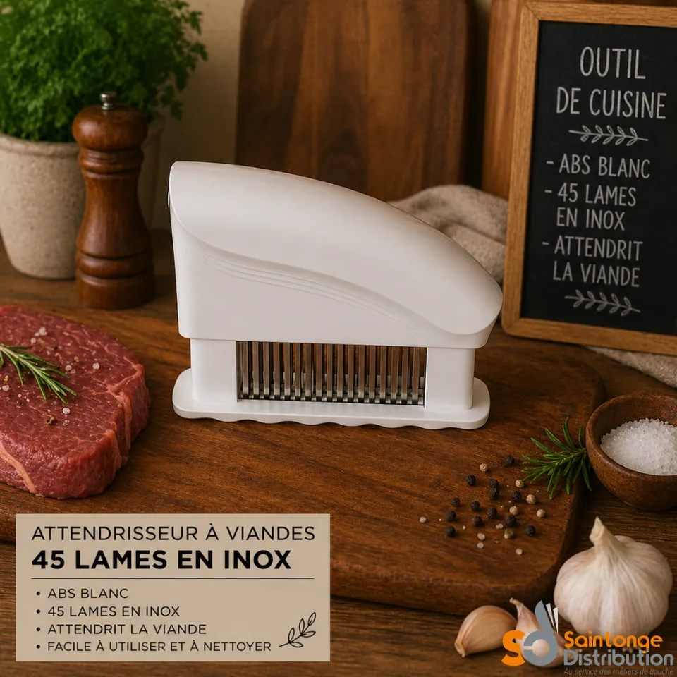 Saintonge Distribution Consommables Attendrisseur viande 45 lames inox blanc