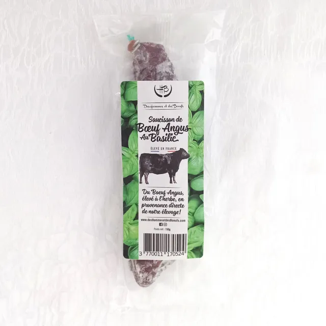 Des Hommes et des Bœufs saucisson de bœuf Angus basilic 150 g