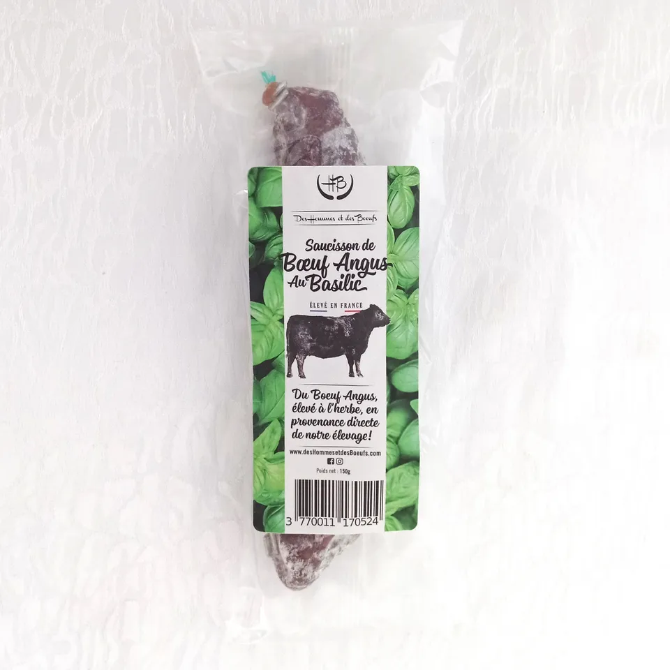 Des Hommes et des Bœufs saucisson de bœuf Angus basilic 150 g