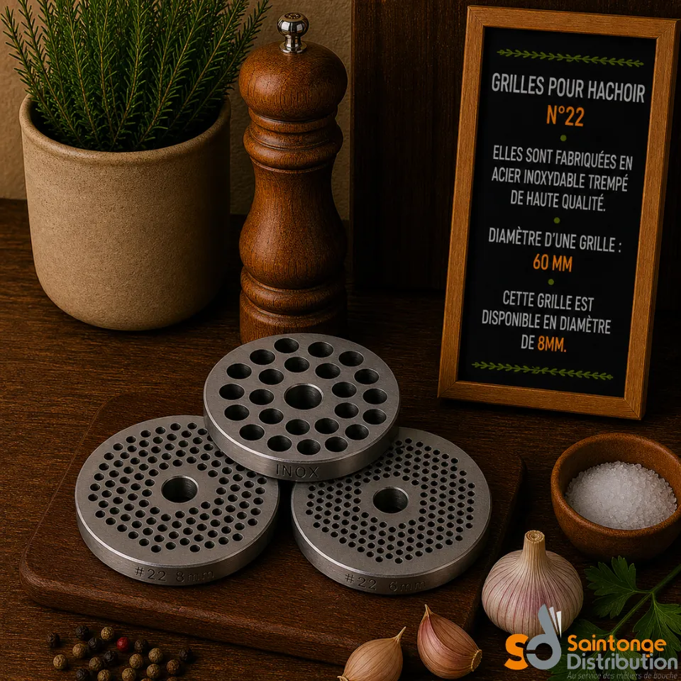 Saintonge Distribution grille inox N°22 hachoir 60 mm 3/6/8 mm