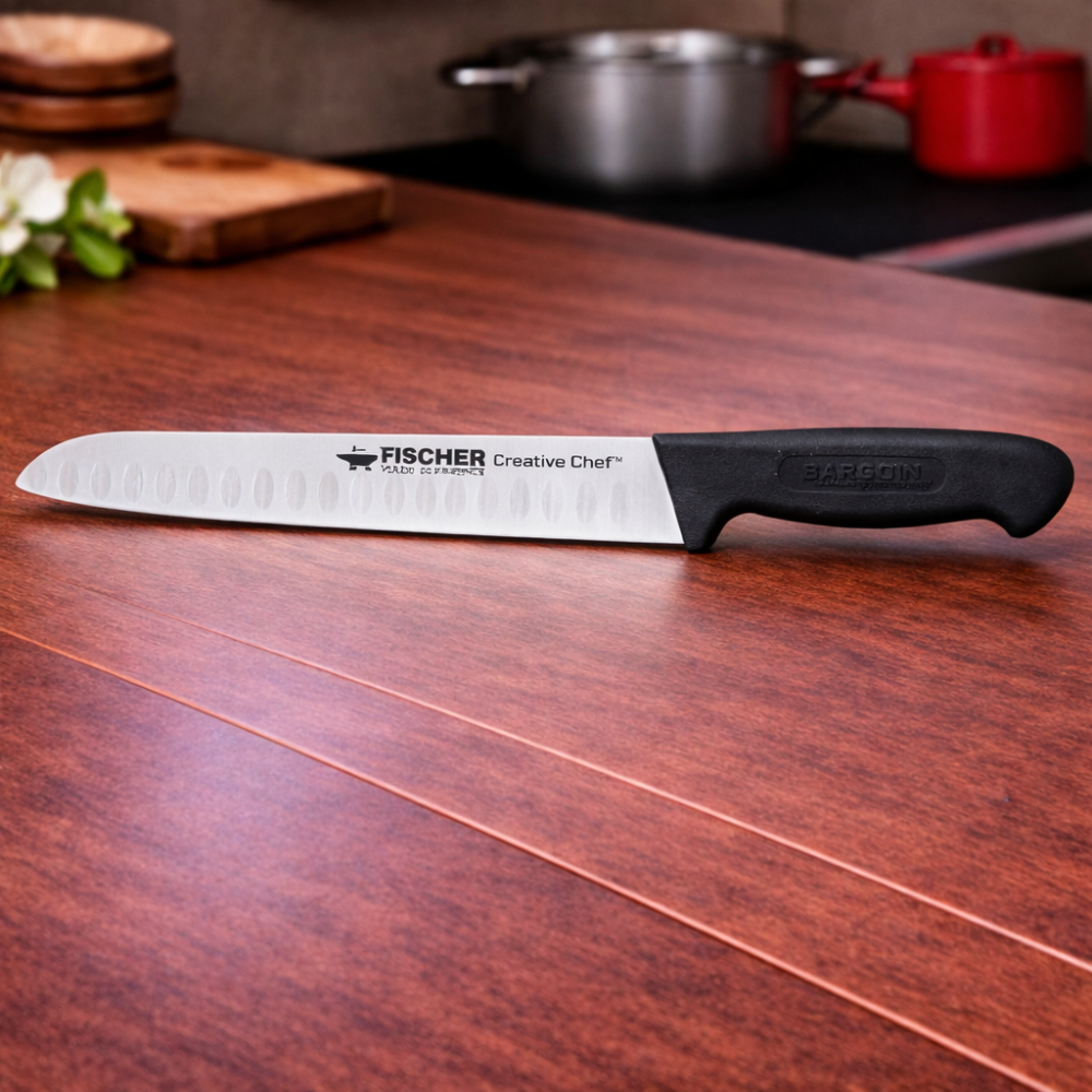 Fischer Couteau jambon saumon alvéolé 28cm noir inox
