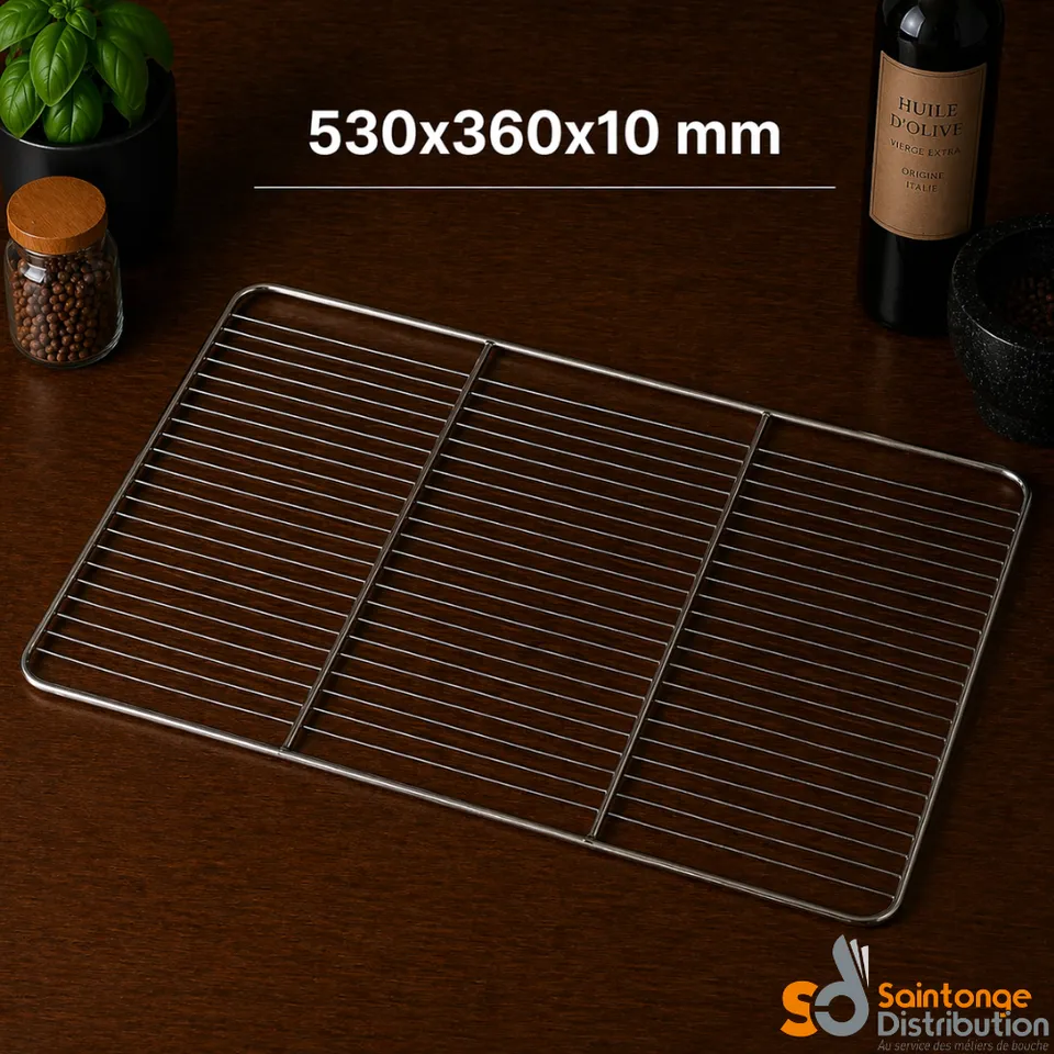 Saintonge Distribution Matériel 530x360x10mm grille inox bords relevés