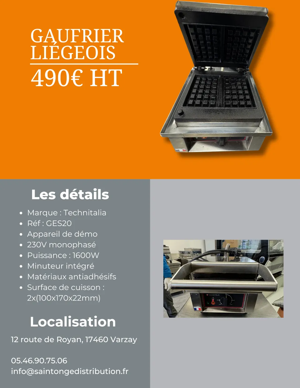 Technitalia GES20 gaufrier professionnel 1600W 2 plaques