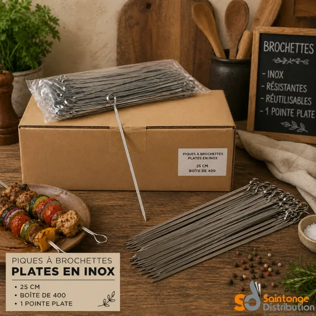 Saintonge Consommables Brochettes Inox x400 Piques 20 cm Acier