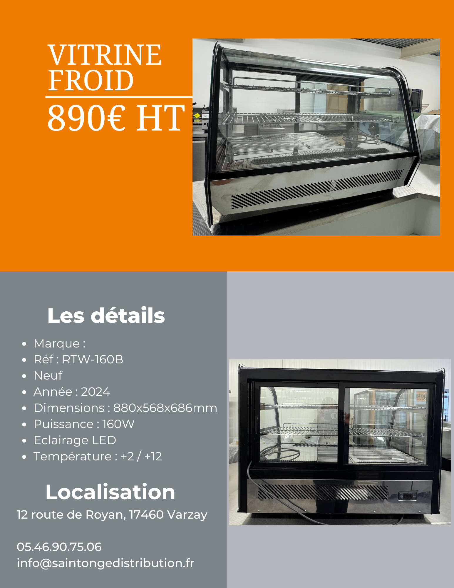 Cuistance RTW-160B vitrine de comptoir à poser 880mm réfrigérée