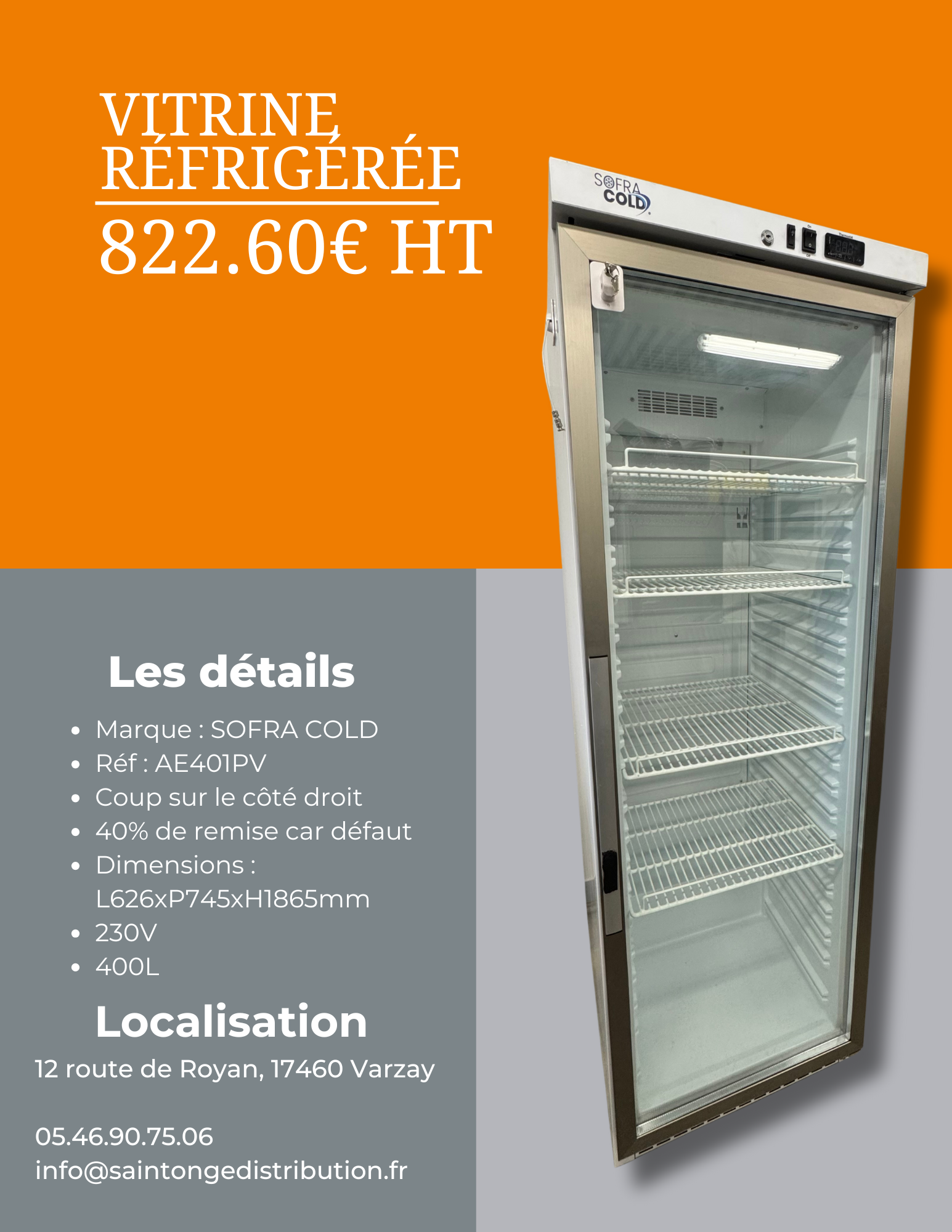 Sofra Cold AE401PV vitrine réfrigérée 400 L 626x745x1865