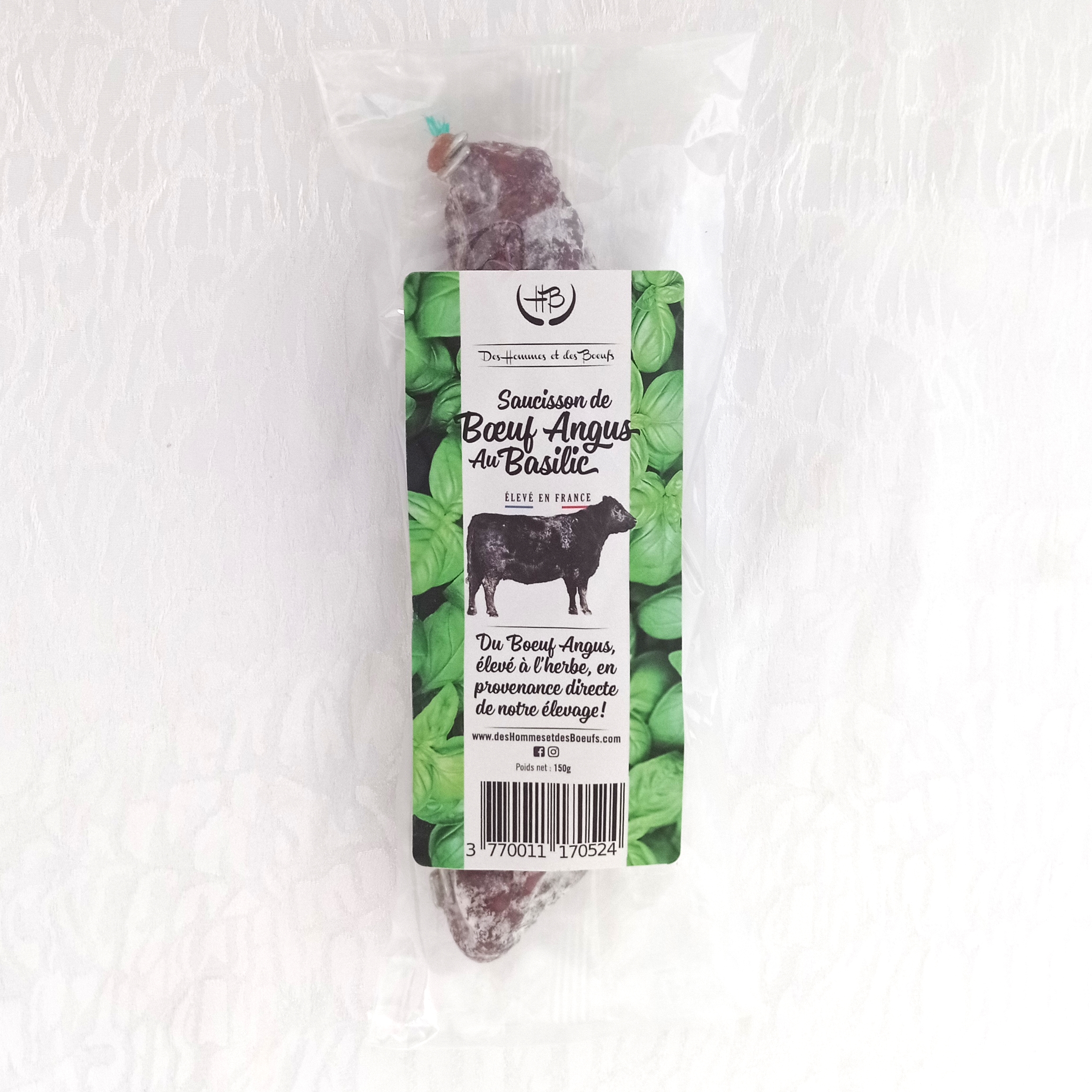 Des Hommes et des Bœufs saucisson de bœuf Angus basilic 150 g