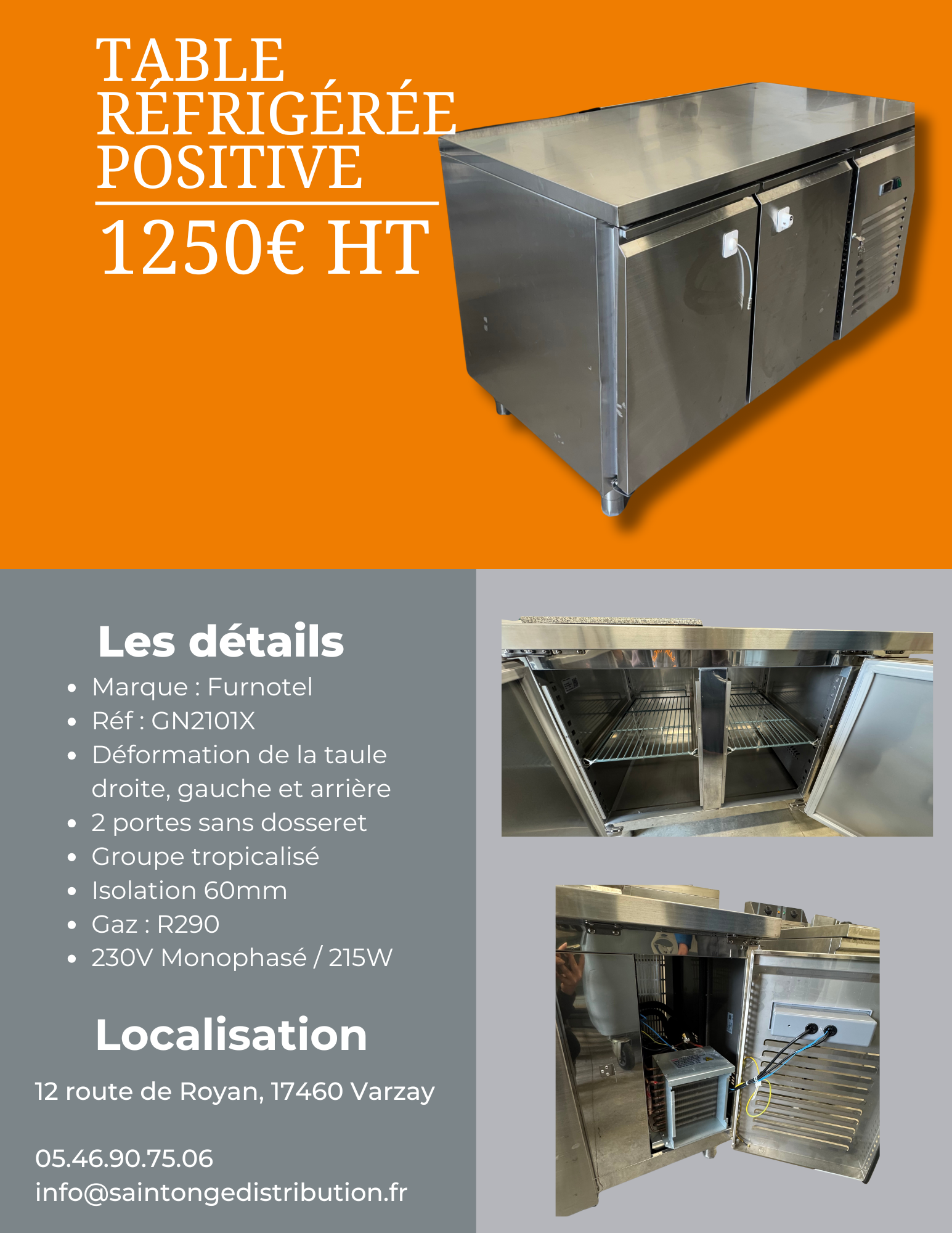 Furnotel GN2101X table réfrigérée positive 2 portes