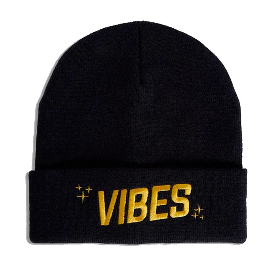 Vibes Beanie bonnet noir brodé logo or