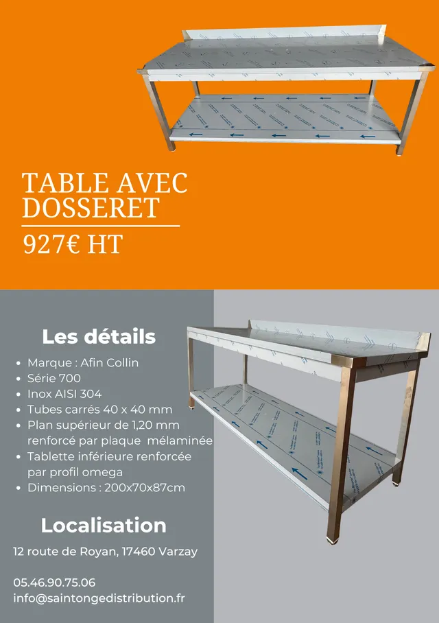 Saintonge Distribution Table Inox DD 7020 2000 mm pro