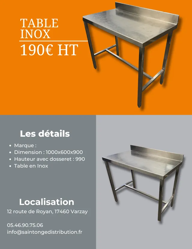 Saintonge Matériel Table Inox pro 1000x600x900 reconditionnée