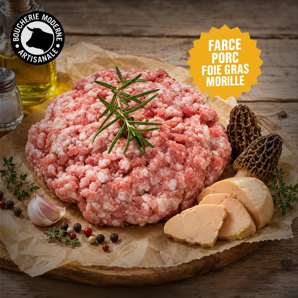 Boucherie Moderne ÉPICERIE Farce porc morilles foie gras 500g