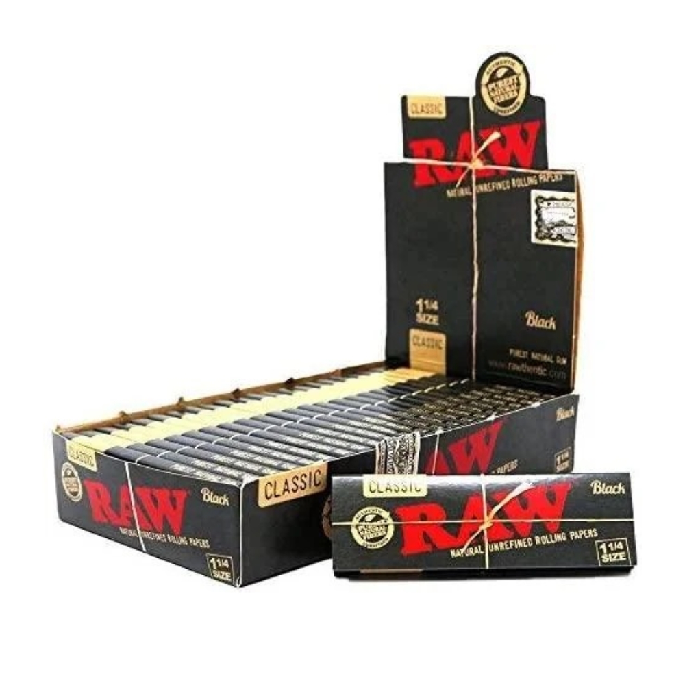 RAW Black 1 1/4 feuilles à rouler ultra-fines double pressage