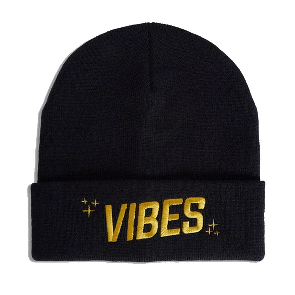 Vibes Beanie bonnet noir brodé logo or