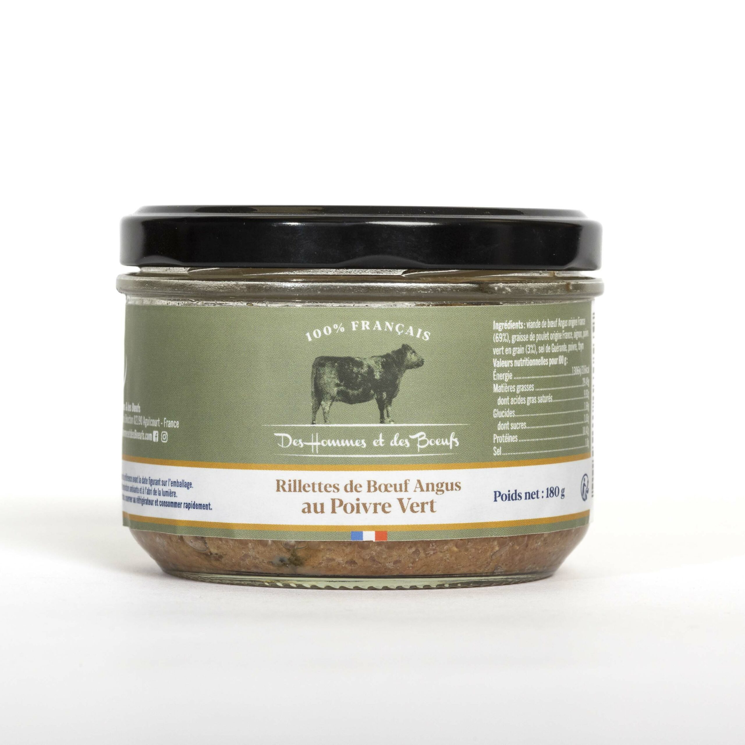 Des Hommes et des Bœufs Rillettes de Bœuf Angus Poivre vert 180 g