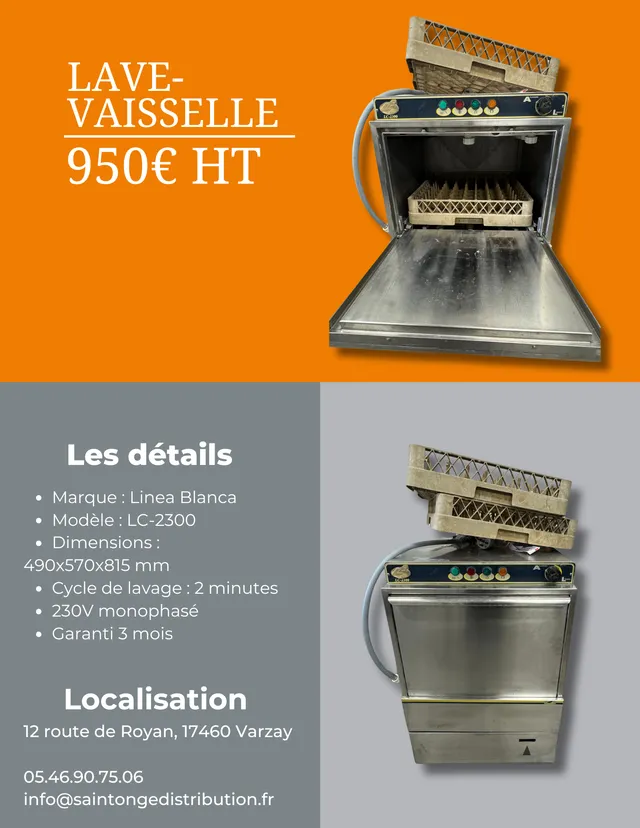 Linea Blanca LC-2300 lave-vaisselle pro reconditionné 230V