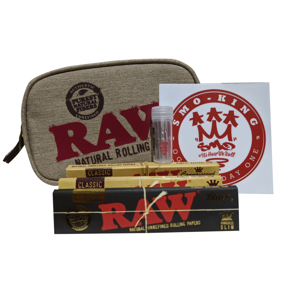 Smo King x RAW Pochette anti-odeur beige Weekender + feuilles
