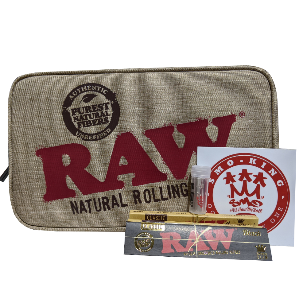 Smo King x RAW Pochette anti-odeur beige Weekender + feuilles
