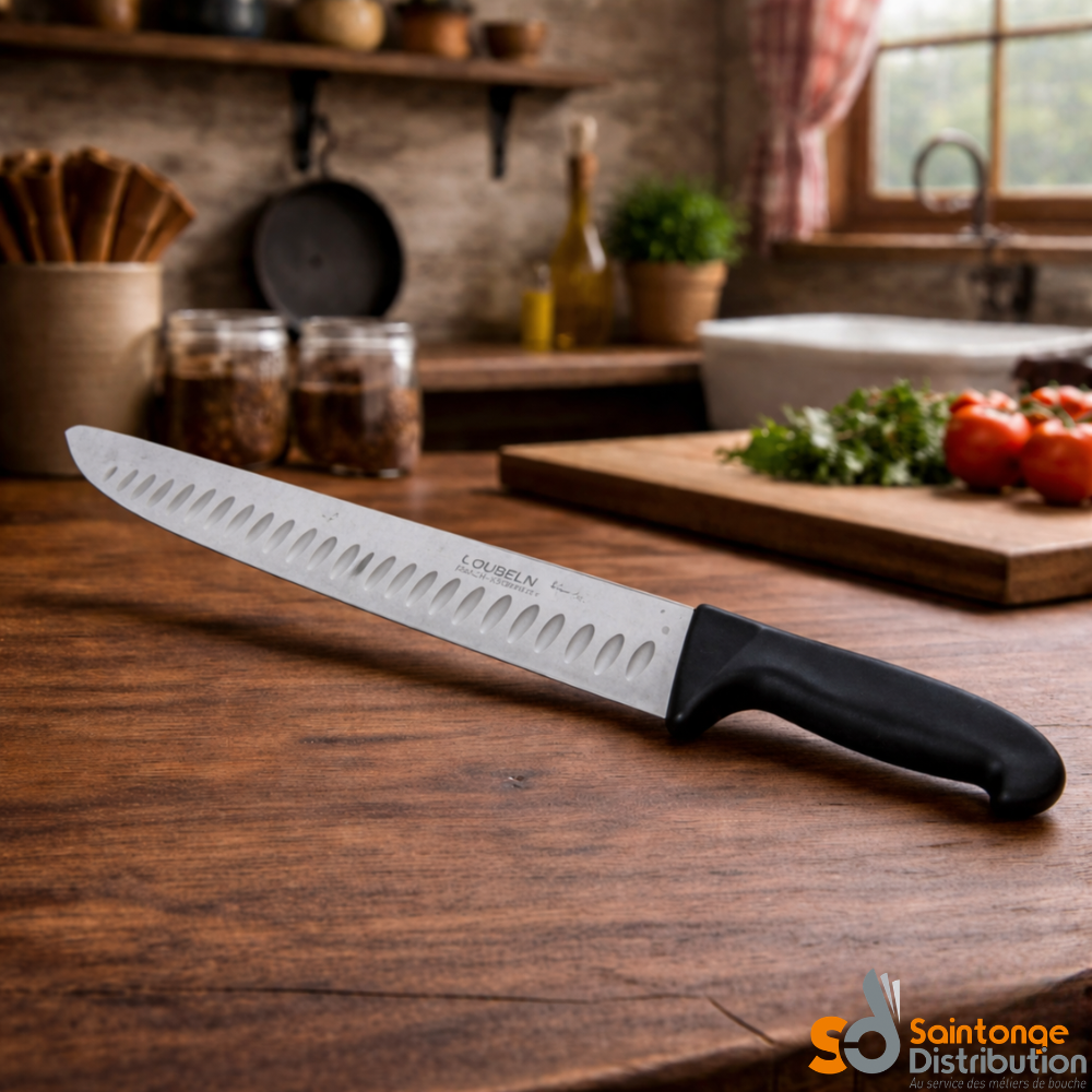 Loubeln Couteau boucher alvéolé 31 cm noir inox