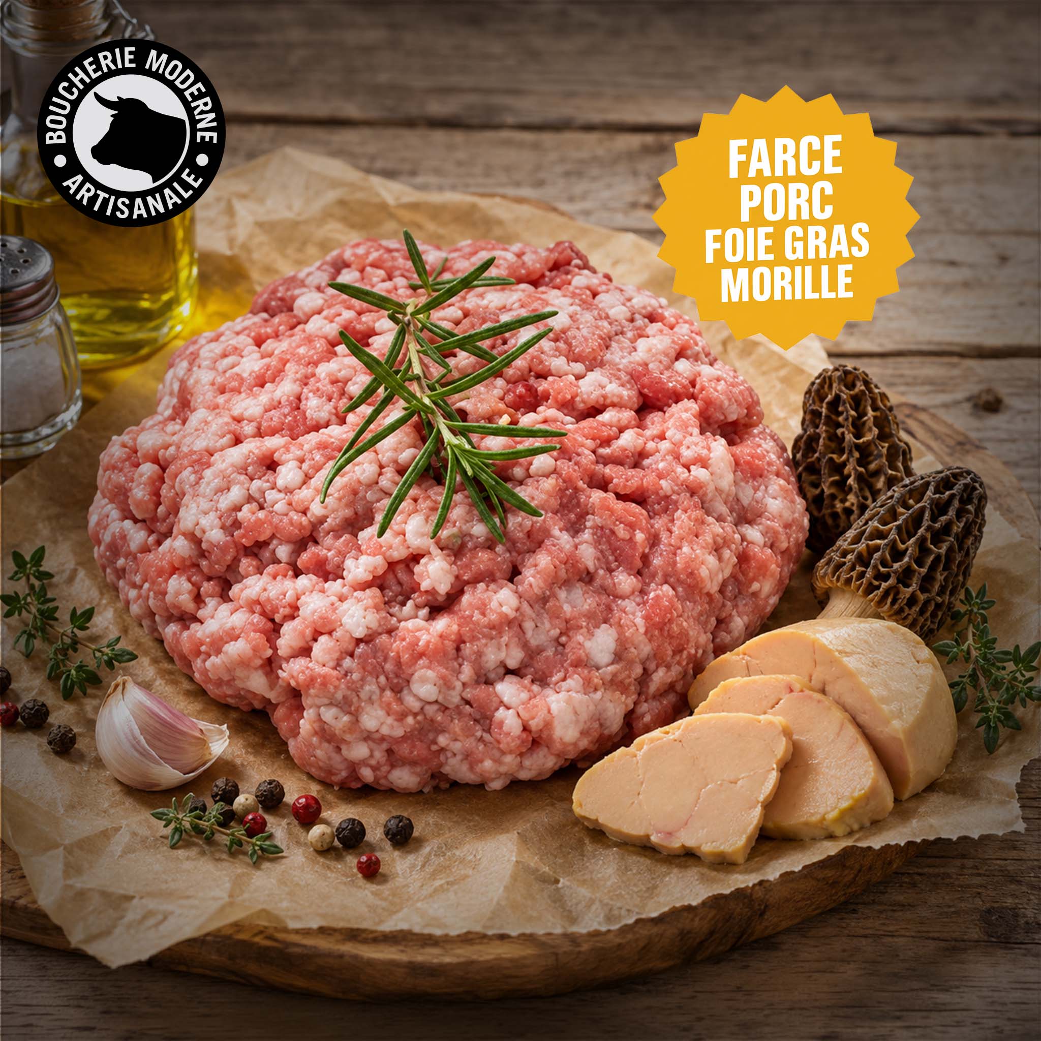 Boucherie Moderne ÉPICERIE Farce porc morilles foie gras 500g