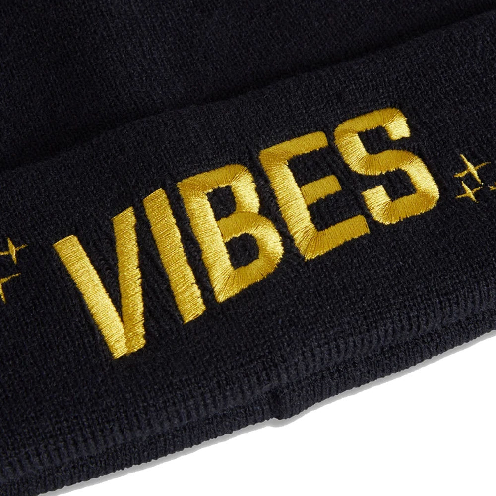 Vibes Beanie bonnet noir brodé logo or