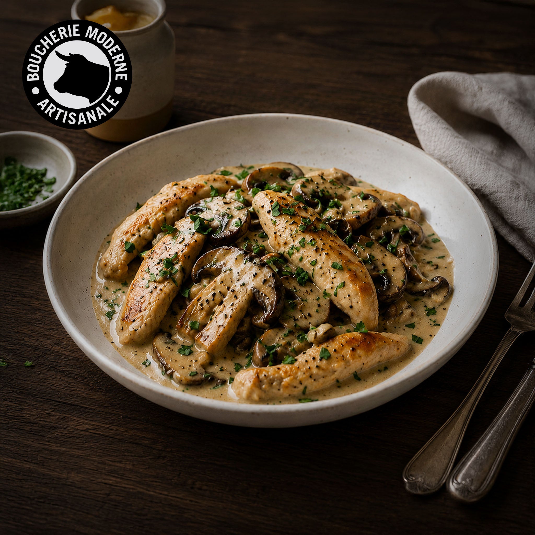 Boucherie Moderne Épicerie Poulet aux cèpes plat 500g sauce cèpes