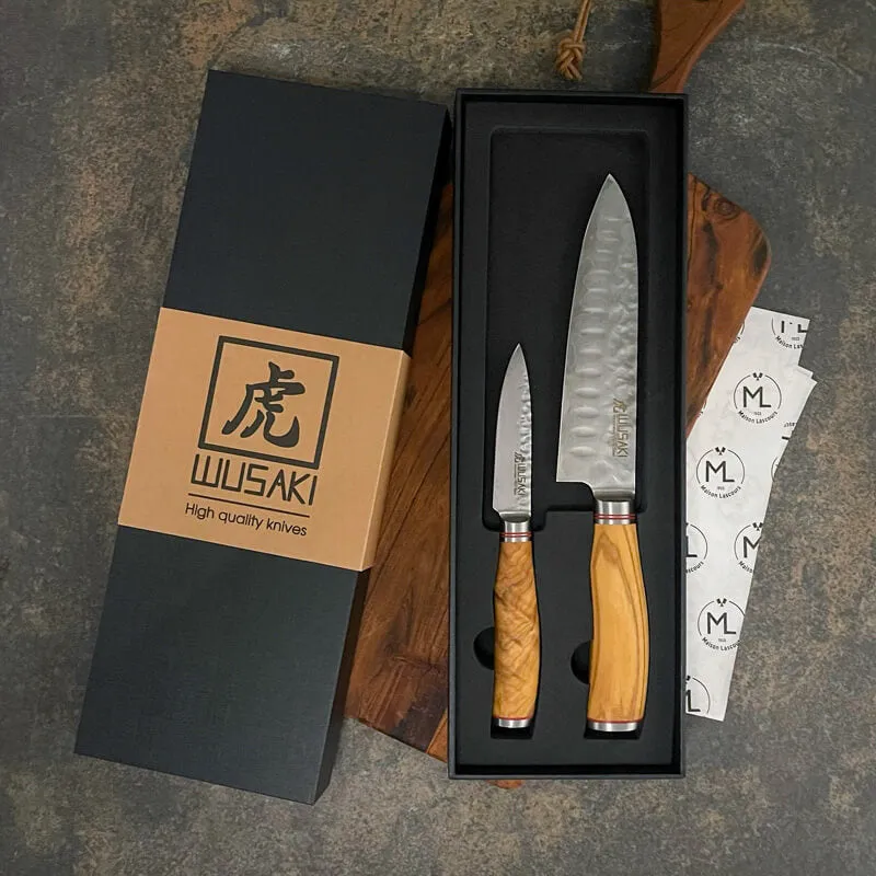 Wusaki Damas Olive VG10 coffret couteaux chef 20cm