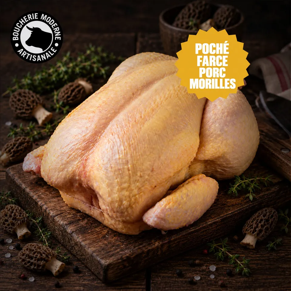 Boucherie Moderne Volaille Chapon farce porc morilles poché 1 pièce