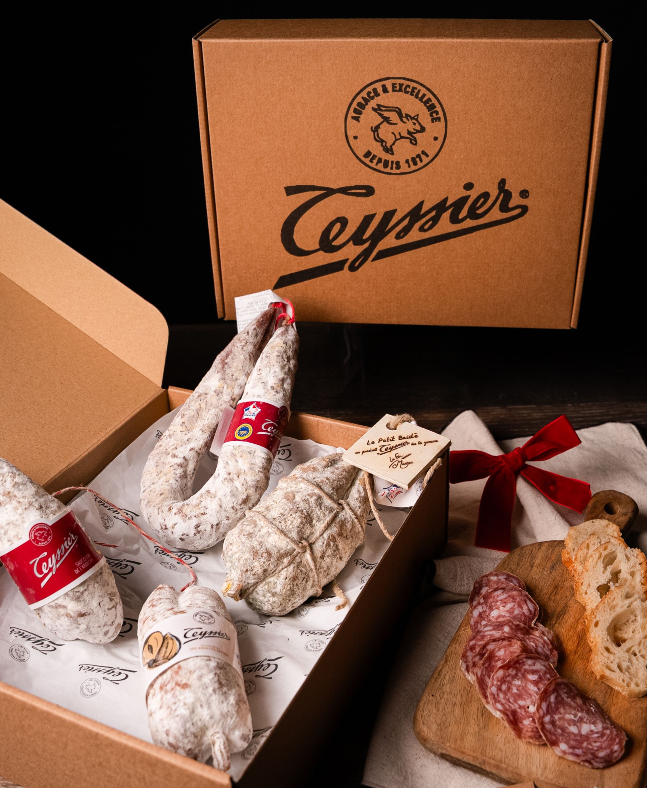 Teyssier Cadeaux Coffret saucissons dégustation 4 saucissons Ardèche