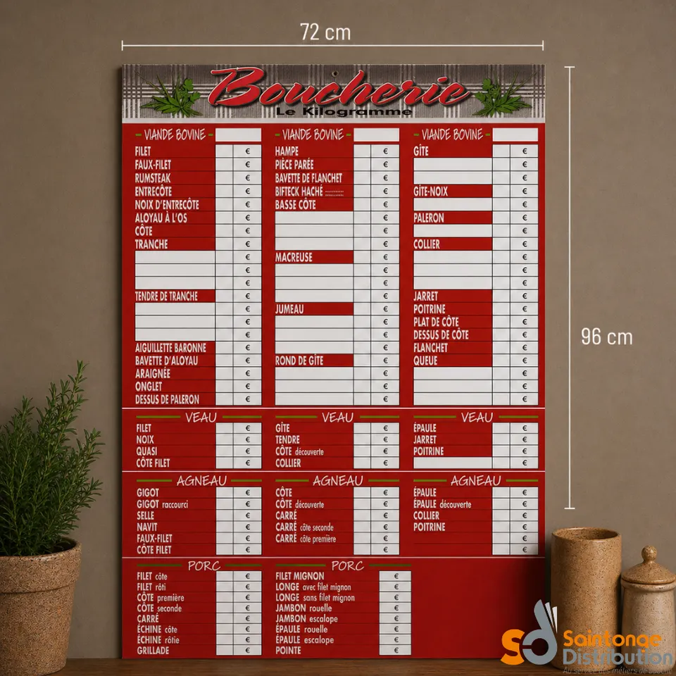 Saintonge Panneau Boucherie VBVAP affichage 40x55 / 72x96 cm