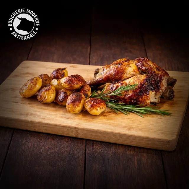 Boucherie Moderne Rôtisserie demi-poulet rôti 1kg pommes terre
