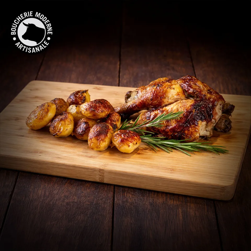 Boucherie Moderne Rôtisserie demi-poulet rôti 1kg pommes terre