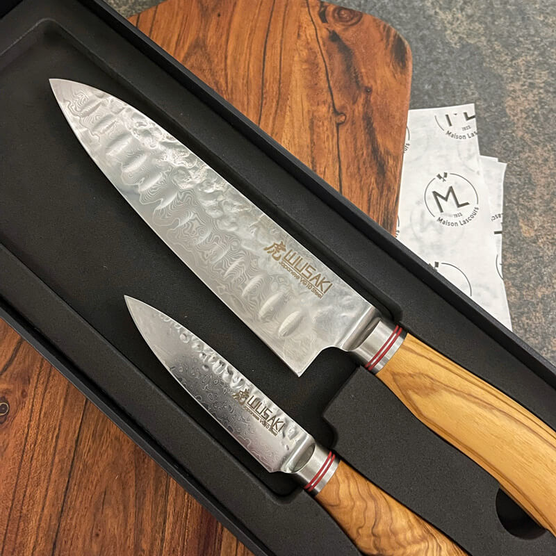 Wusaki Damas Olive VG10 coffret couteaux chef 20cm