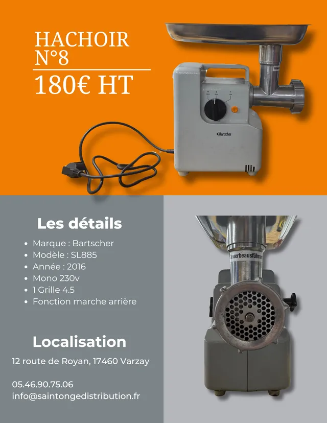 Bartscher Hachoir Viande Professionnel Atelier Boucherie