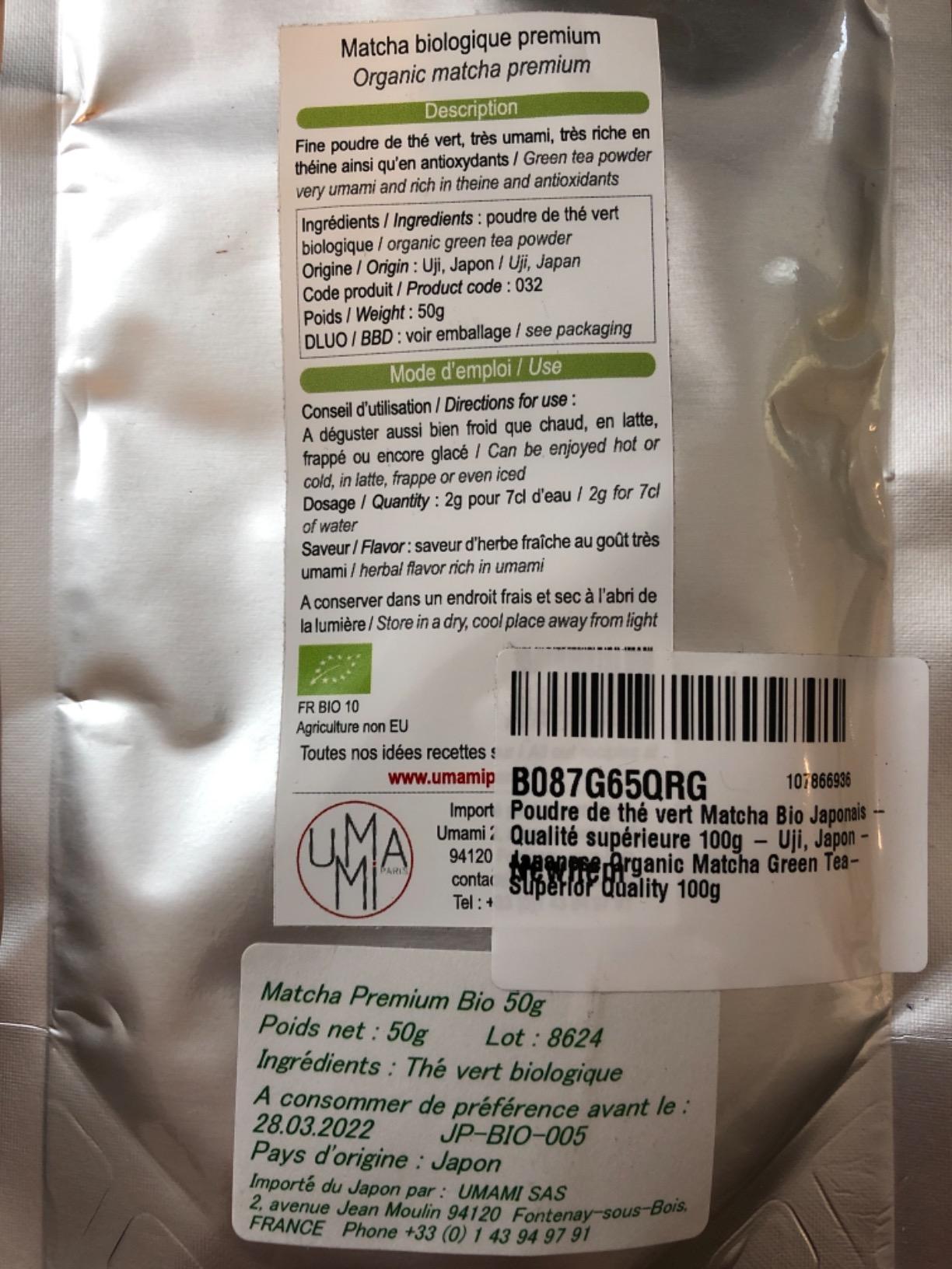 Umami Paris Matcha bio Uji thé vert 100 g