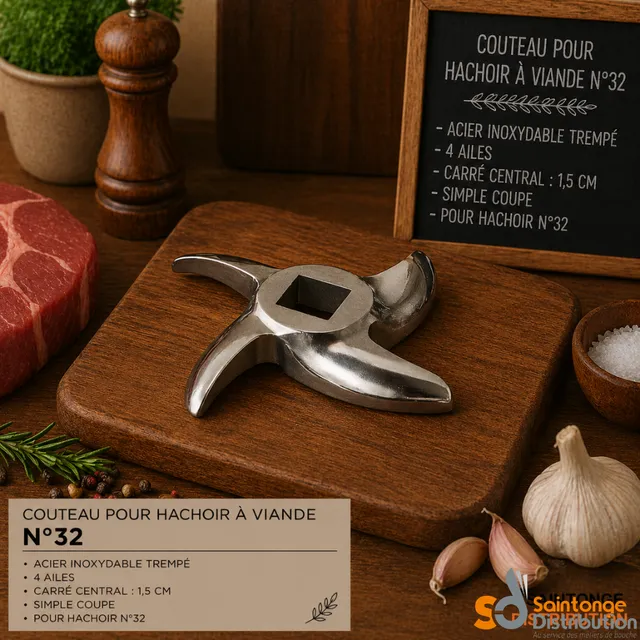 Couteau inox N°32 hachoir à viande 4 lames