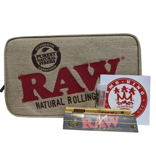Smo King x RAW Pochette anti-odeur beige Weekender + feuilles