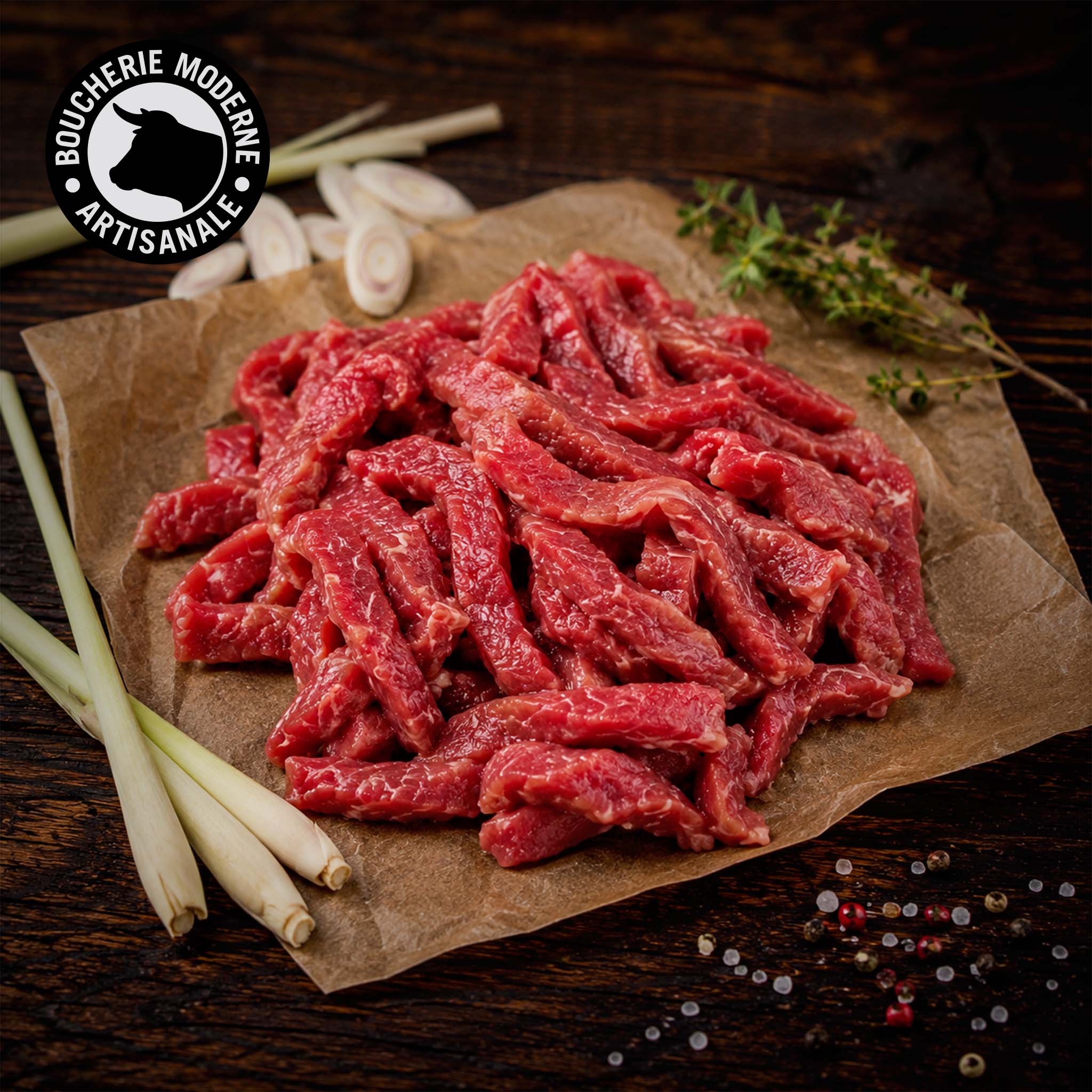 Boucherie Moderne BŒUF Émincé citronnelle viande marinée 200g