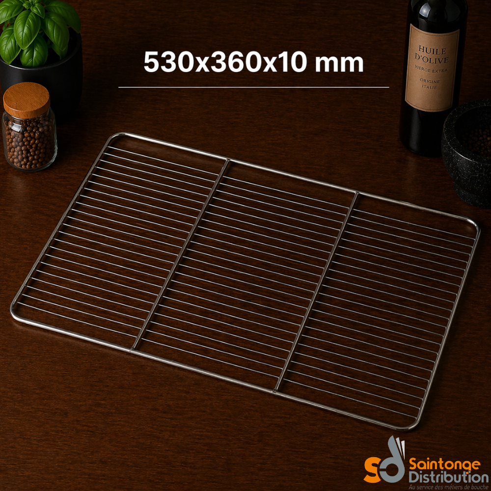 Saintonge Distribution Matériel 530x360x10mm grille inox bords relevés