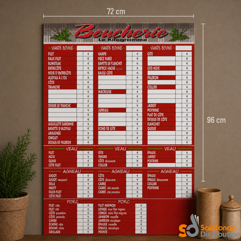 Saintonge Panneau Boucherie VBVAP affichage 40x55 / 72x96 cm