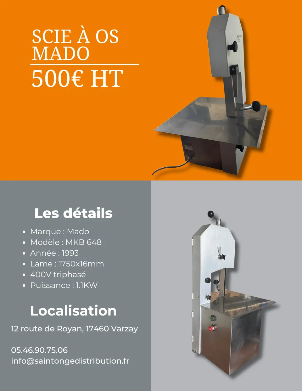 Saintonge Matériel Scie à os MADO MKB 648 reconditionnée 400V
