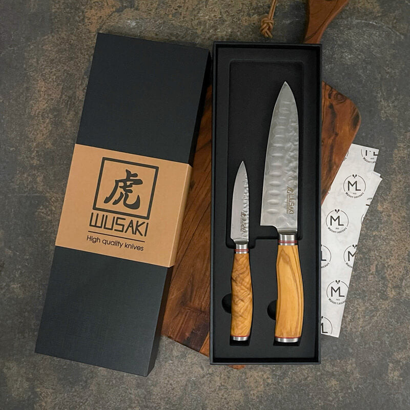 Wusaki Damas Olive VG10 coffret couteaux chef 20cm