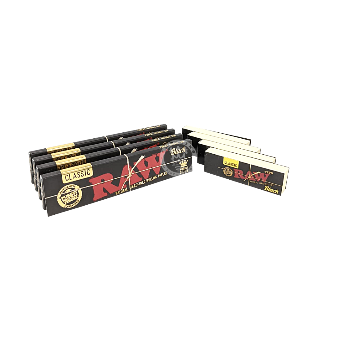 RAW Black King Size Slim feuilles à rouler + filtres chanvre