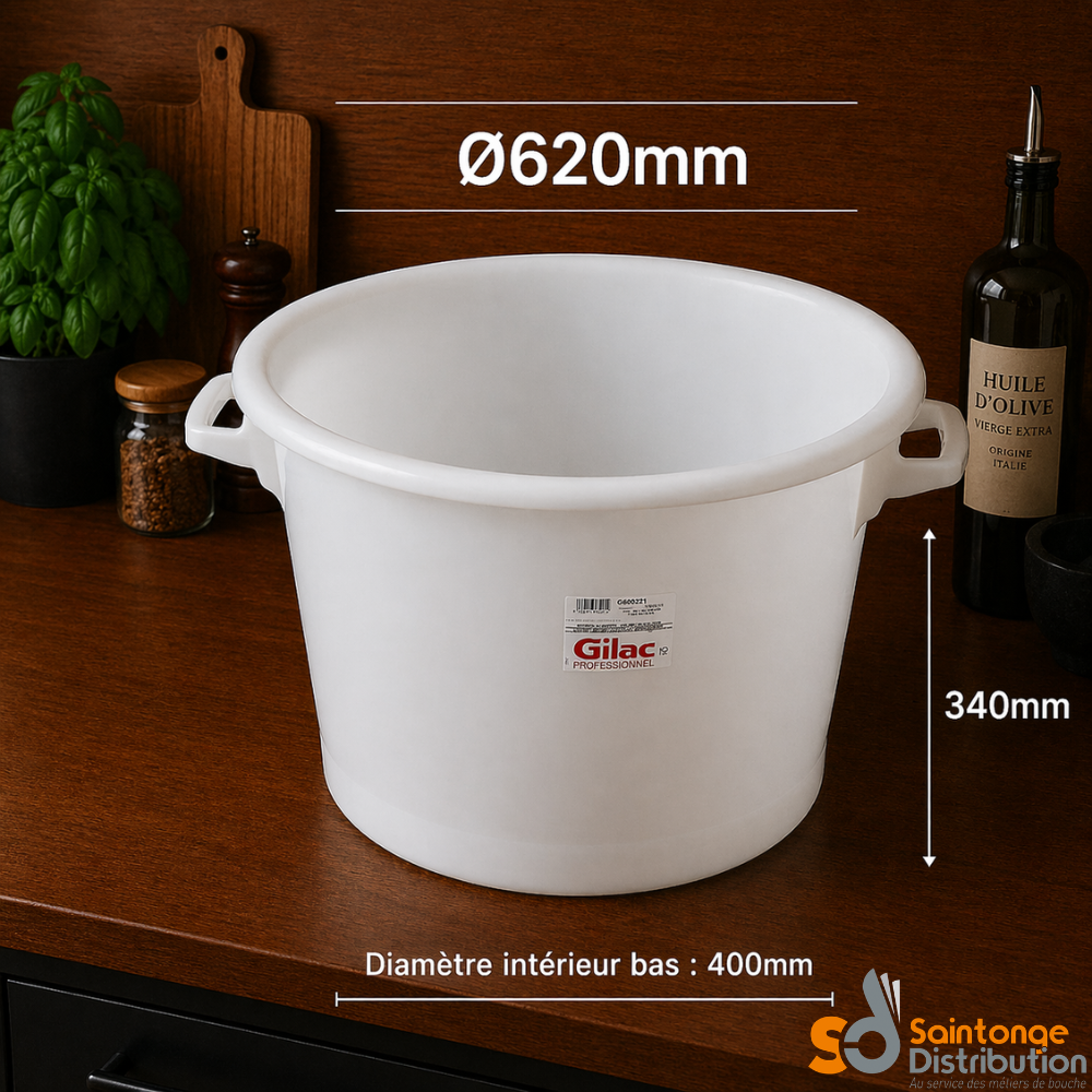 Gilac Bac rond 50L blanc PEHD 620x340 mm