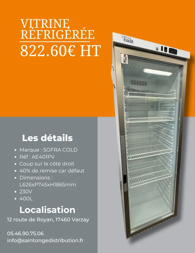 Sofra Cold AE401PV vitrine réfrigérée 400 L 626x745x1865